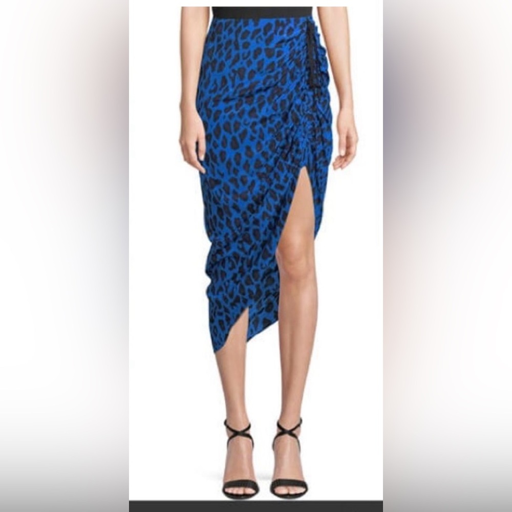 Diane Von Furstenberg Ruched Leopard Print Silk Pencil Skirt Blue Size 8